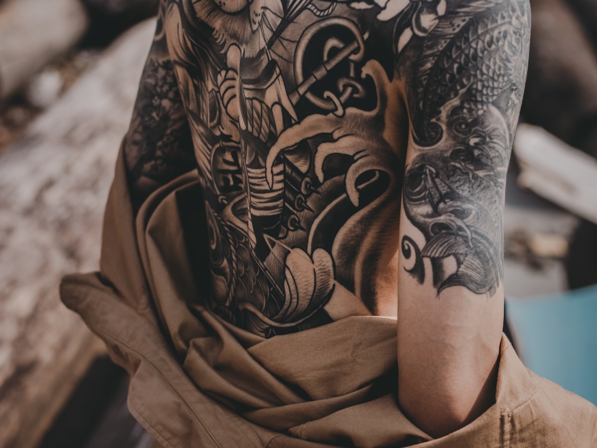 Close tattoo detail with soft studio light